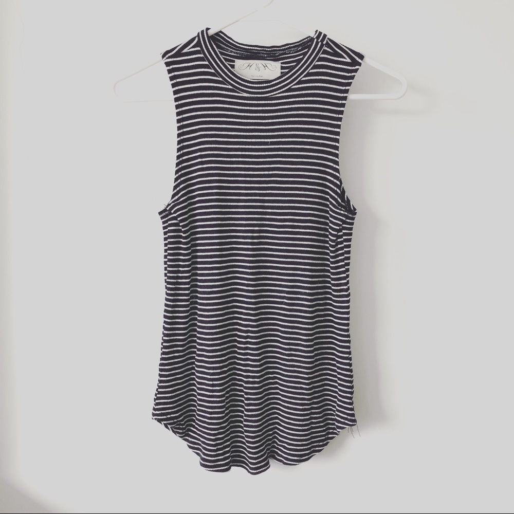 ➕➕ Ribbed Striped Sleeveless Mock Neck Tank Top